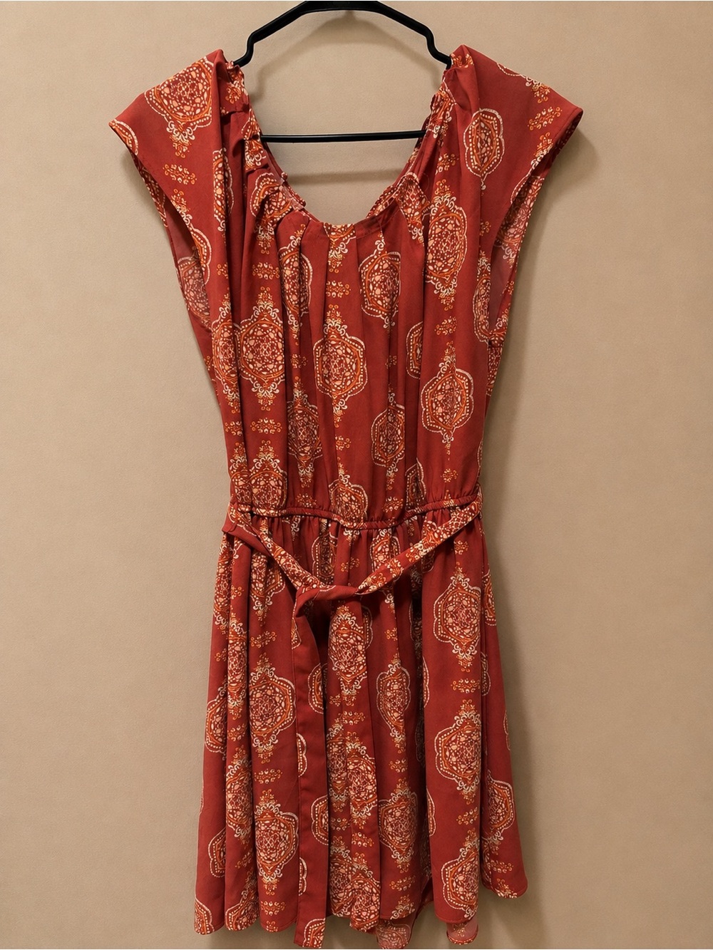LC Lauren Conrad Rust Medallion Print Sleeveless Mini Dress
